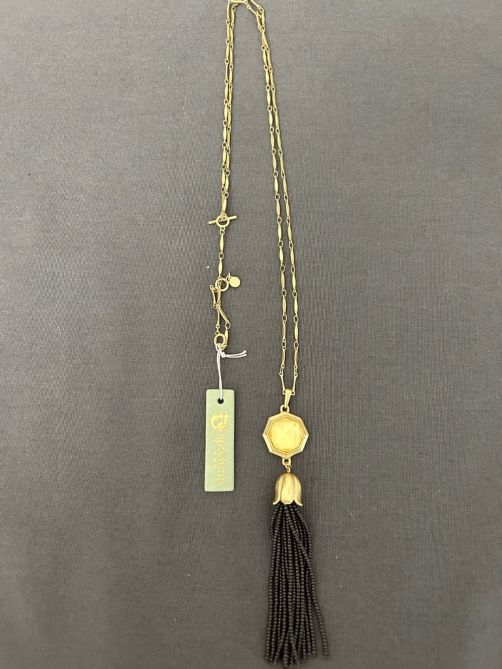 Spartina 449 Gold Bellflower Tassel Necklace 27” Grey